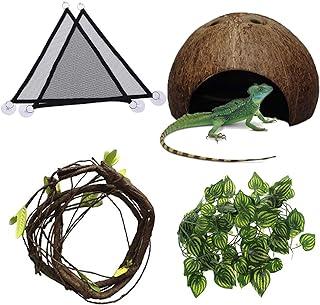 Hamiledyi Reptile Coconut Shell Bendable Jungle Climbing Vine and Leaves with Suction Cup Habitat