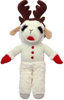 Multipet Holiday Lamb Chop with Reindeer Antlers Plush Dog Toy