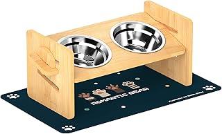 Upgraded Elevated Dog Bowls – Adjustable Bamboo Raised Stand with Highly Absorbent Spill Proof Mat