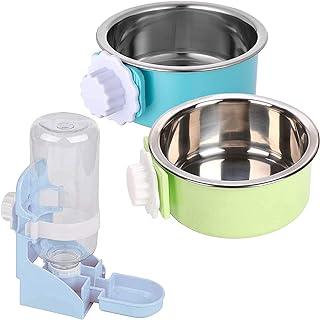 Hamiledyi Crate Stainless Steel Pet Food Bowl Removable Plastic Hanging Water Fountain