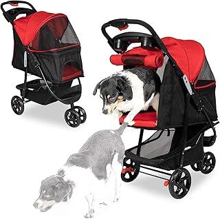 Foldable Cat Dog Stroller Carrier w/3 Wheels