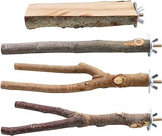 BILLIOTEAM 4 Pack Natural Wood Bird Perch Parrot Stand Branches Fork Toy