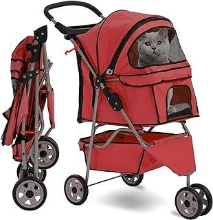 HCY Folding Dog Stroller with Storage Basket, Cup Holder for Small Medium Cats
