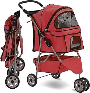 HCY Folding Dog Stroller with Storage Basket, Cup Holder for Small Medium Cats