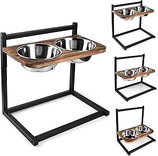 Emfogo Raised Dog Bowl Stand Feeder Adjustable Elevated 3 Heights 5In 9in 13 In with Stainless Steel Food