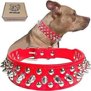 TEEMERRYCA Adjustable Microfiber Leather Spiked Studded Dog Collars with a Squeak Ball