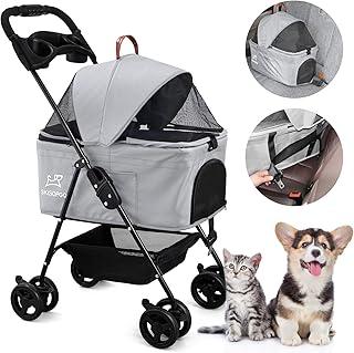 SKISOPGO Dog Cat Pet Gear 3-in-1 Foldable Stroller, Car Seat and Slider with Push Button Entry