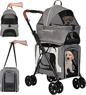 Vilobos Double Pet Strollers,3 in 1 Detachable Four Wheels pet stroller & carrier