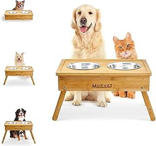 Morvat Raised Bamboo Wood Double Pet Feeder, Adjustable to 3 Heights