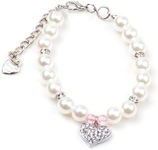 PETFAVORITES Designer Fancy Pinky Crystal Heart Pet Cat Dog Necklace Jewelry with Bling Pearls