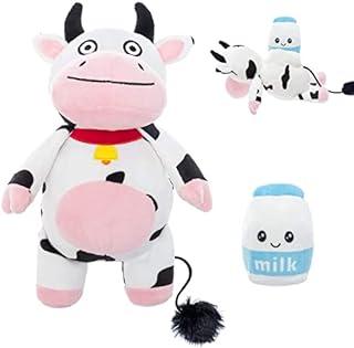 EXPAWLORER Dog Squeaky Toys Cute Dairy Cow and Milk Box Inside