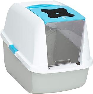 Large Hooded Cat Litter Box, Blue and White