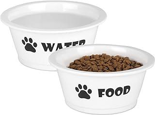 Ceramic Dog Cat Bowl Set with Anti Slip Band, Dishwasher and Microwave Safe (Medium)