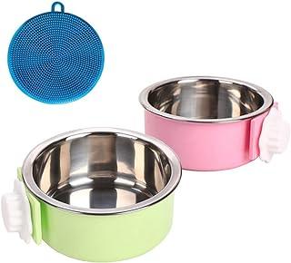 Removable Stainless Steel Hanging Pet Cage Bowls with Bolt Holder for Puppy Cat