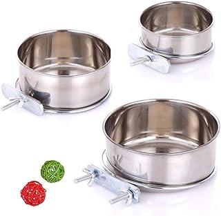 Stainless Steel Parrot Feeding Cups with Clamp Holder