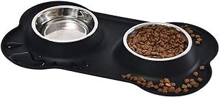 Amazon Basics Silicone Pet Food and Water Bowl Combo, Black