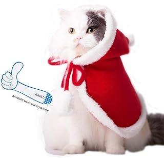 ANIAC Pet Christmas Costume Poncho Cape with Hat Santa Claus Cloak for Cats and Small Dog