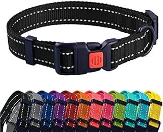 Small Dog Collar with Metal Buckle Adjustable 8 Colors (Neck Fit 7″-11″, Black)