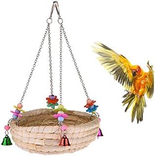 Woven Straw Nest Bed Large Bird Swing Toy with Bell for Parrot Cockatiel