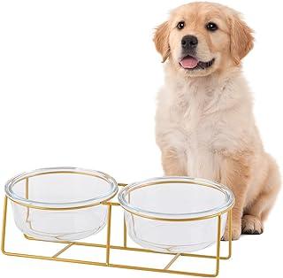 Large Double Elevated Dog Bowls with Gold Iron Stand