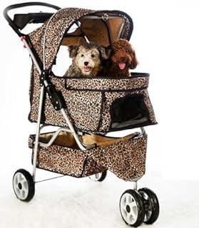 BestPet Extra Wide Pet Cat Stroller with RainCover,Leopard Skin 3 Wheels
