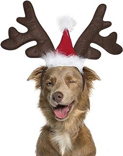 BWOGUE Dog Elk Reindeer Headband with Santa Hat