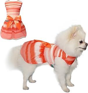TONY HOBY Dog Dress with Fashion Colorful Stripe for Small Medium Canine (Red&Pink)