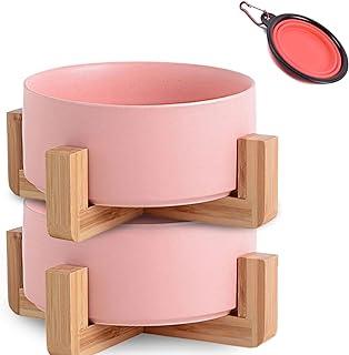 Petygooing Dog Cat Bowl Ceramic Pink PET Dish with Stand for Food and Water