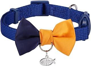 Blueberry Pet Timeless Bow Tie Cat Collar with European Crystal Bead on Fish Charm