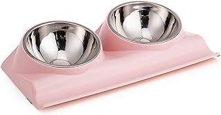 Vealind Double Pet Dog Bowl with Raised Stand, 15 Degree Tilted Non Slip Cat Food and Water Feeding