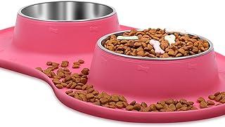VIVAGLORY Stainless Steel Food and Water Bowls with Wider Non Skid Spill Proof Silicone Mat