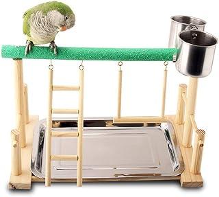 Parrots Playstand with Feeder Cup Wood Perch Stand
