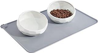 No Spill Non Skid Dog Bowl Mat and Tilted Double Pet bowls,Set of 3,20 Oz