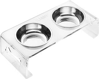 Acrylic Raised Dog Bowls 4 Inches Transparent Elevated Feeder Stand with 2 Stainless Steel Bow