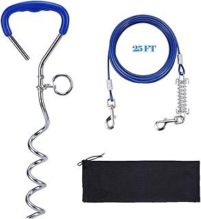 Dog Stake Tie Out Cable with Reinforced Metal Snaps and Buffer Spring