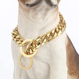 W/W Lifetime Dog Chain Collar Heavy Duty Chew Proof 19MM 14K Gold Plated Stainless Steel link chain