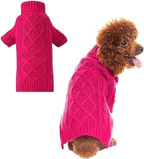 PUPTECK Classic Cable Knit Dog Sweater – Pet Turtleneck Coat Pink Extra Small