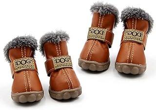 QIAONIUNIU Puppy Shoes Warm Boots Winter Skidproof Leather Dog Paw Protector