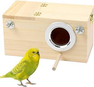 HAMILEDYI Parakeet Nesting Box,Bird House Budgie Natural Wood Bird Cage