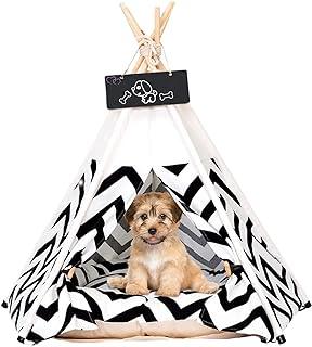 Pet Teepee Tent for Dogs & cats, 24 Inch Portable Indoor Cat House with Thick Cushion