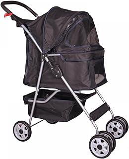 Black 4 Wheels Cat Dog Cage Stroller Travel Folding Carrier 04T