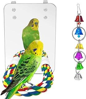 Eeaivnm Pet Bird Mirror Swing Parrot Cage Toys with Rope Perch