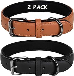 Coohom 2 Pack Genuine Leather Soft Waterproof Fabric Padded Dog Collars
