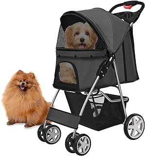 Flexzion Pet Stroller Dog Cat Small Animal Carrier Cage 4 Wheels Folding Easy to Carry for Jogger