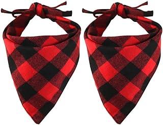Deedose Dog Bandana 2 Pack Red and Black Plaid Pet Kerchief Triangle Bibs Scarf for Large Medium Small Puppy