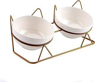 Double Ceramic Pet Bowls with 15Tilted Raised Stand for Food and Water