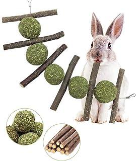 Rabbit Toys for Teeth Grinding, 100% Natural Organic Wood Apple Stick and Timothy Hay Ball
