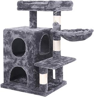 BEWISHOME Cat Tree Condo with Sisal Scratching Post, Plush Perch and Basket