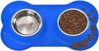 Amazon Basics Pet Food and Water Bowl Combo, Blue