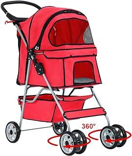 BestPet Pet Stroller Cat Dog Cage Carrier,Red